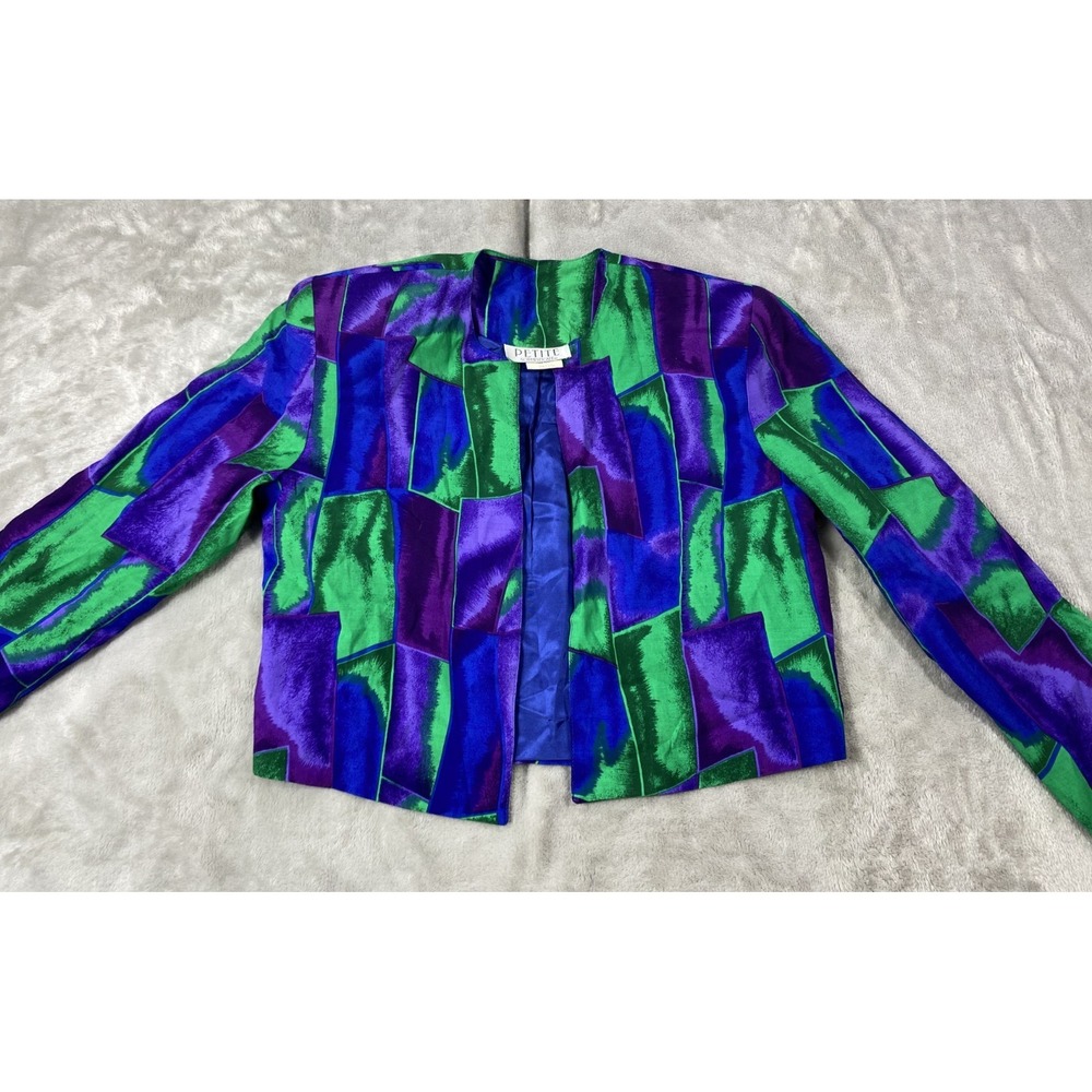 VTG Petite Sophisticate Womens Petite Colorblock Blazer Crop Jacket Long‎ Sleeve